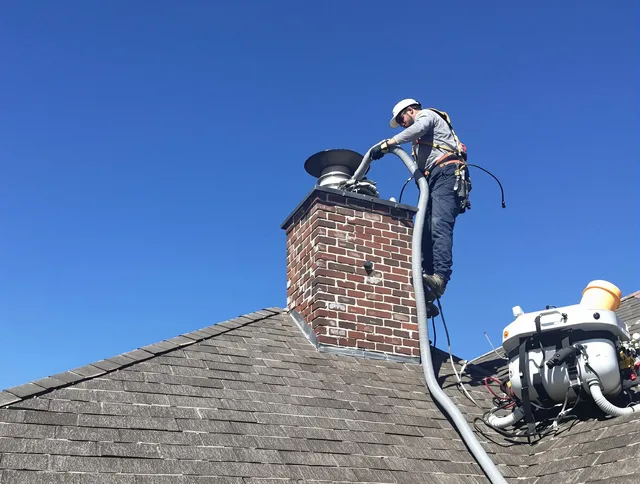 Dedicated Lyndhurst Chimney Sweep team member cleaning a chimney in Lyndhurst, OH