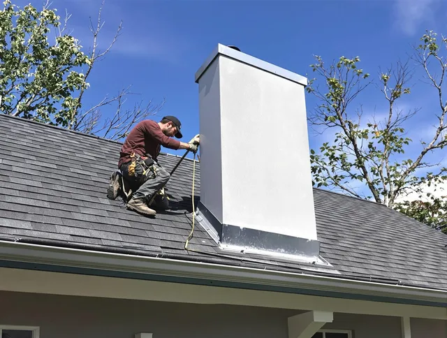Lyndhurst Chimney Sweep team member finishing chimney construction in Lyndhurst, OH