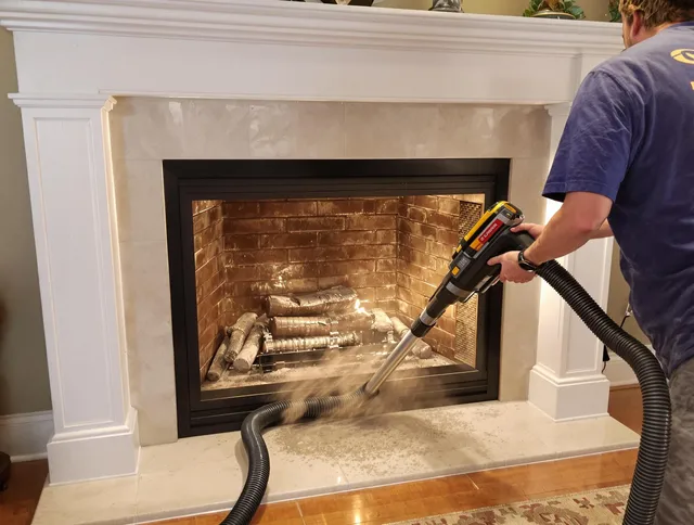 Fireplace cleaning performed by Lyndhurst Chimney Sweep in Lyndhurst, OH
