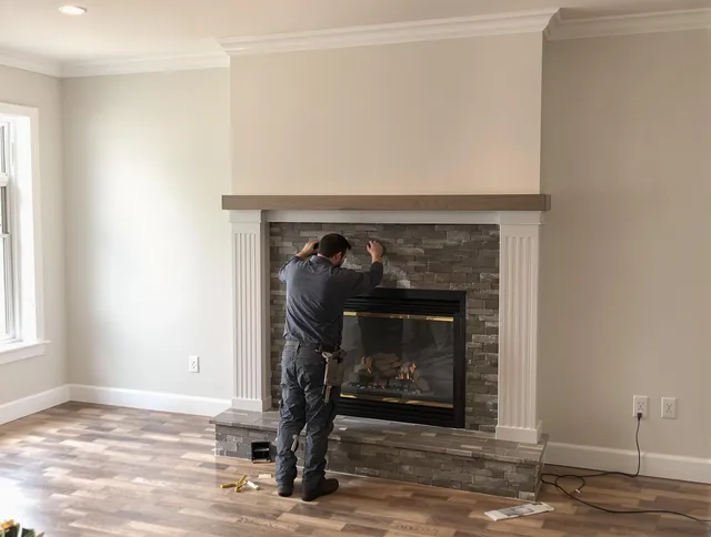 Lyndhurst Chimney Sweep finishing a custom fireplace install in Lyndhurst, OH